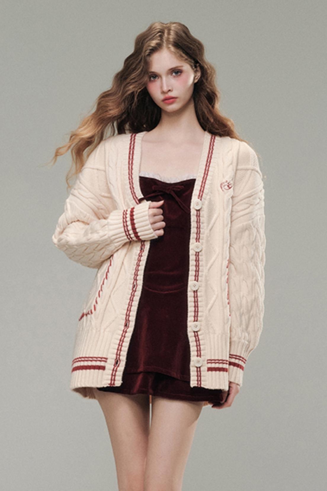 Embroidered Oversized Warm Sweater Jacket