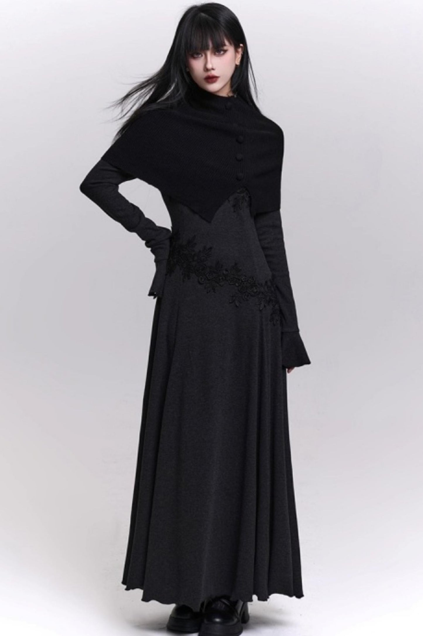 Gray Off-Shoulder Knitted Dress