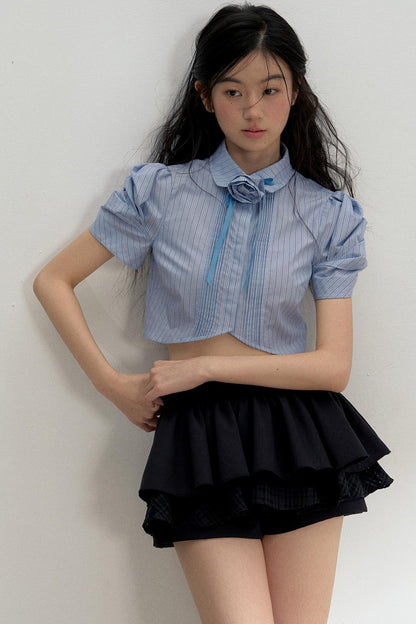 Vintage Pleated Striped Shirt