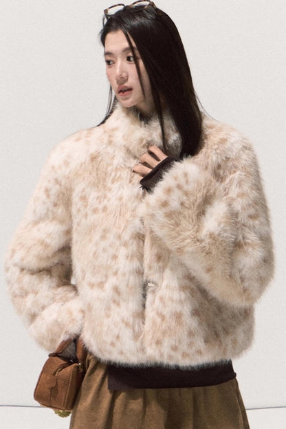 Girlish Leopard Print Fur Coat Set-Up
