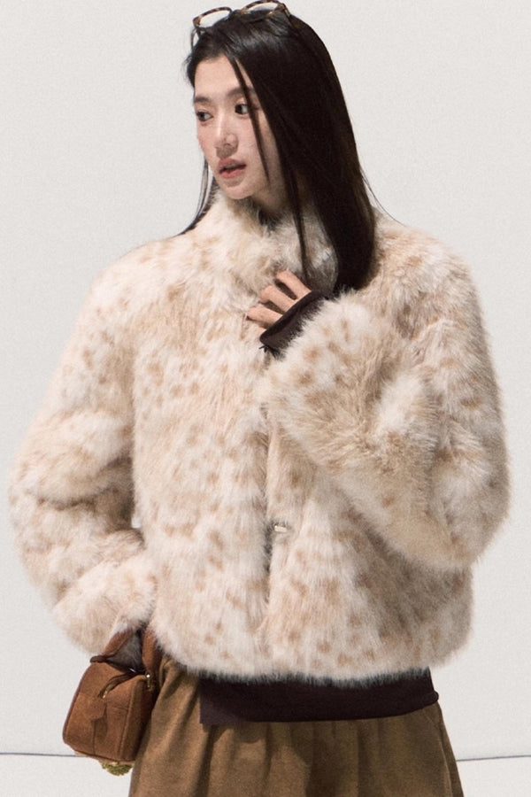 Girlish Leopard Print Fur Coat Set-Up