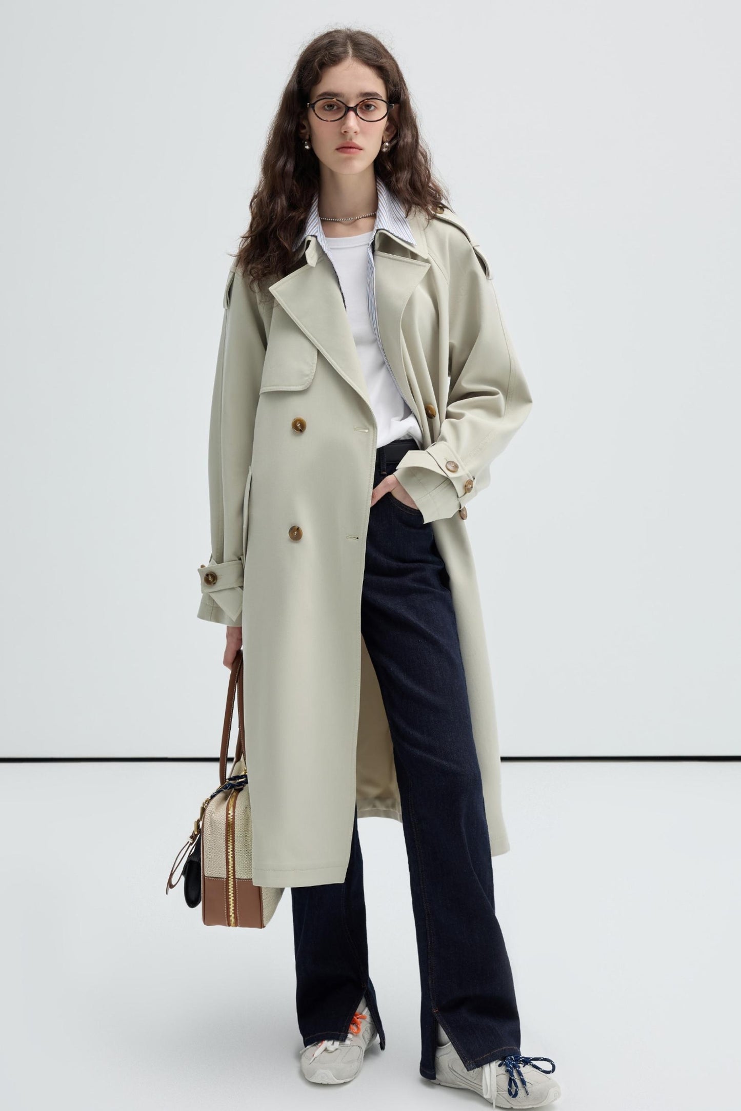 VEGA CHANG Trenchcoat Damen Midi Länge Frühjahr und Herbst 2024 neue Fälschung zwei hochwertige britische Stil Mäntel