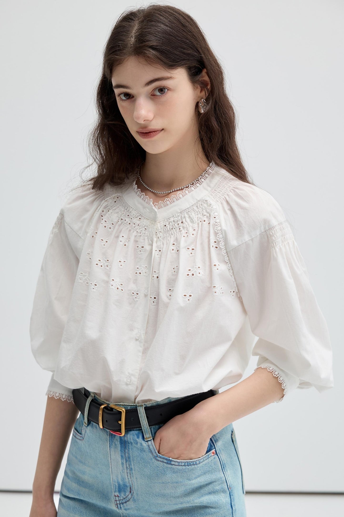 French Embroidered Cut-Out Lace Top