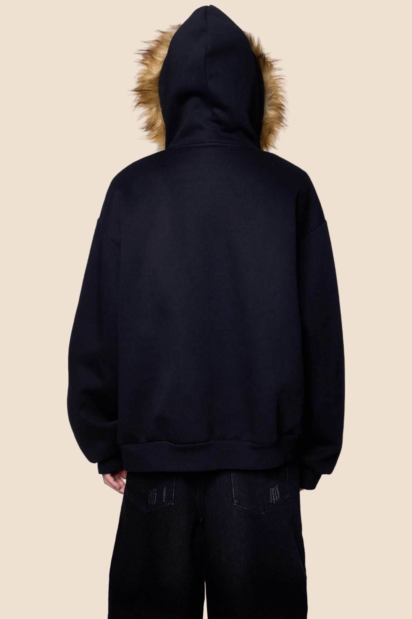 Embroidered Fur Collar Hooded Cardigan