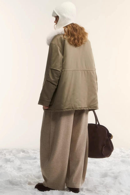 Velvet-Feel Curved-Leg Pants