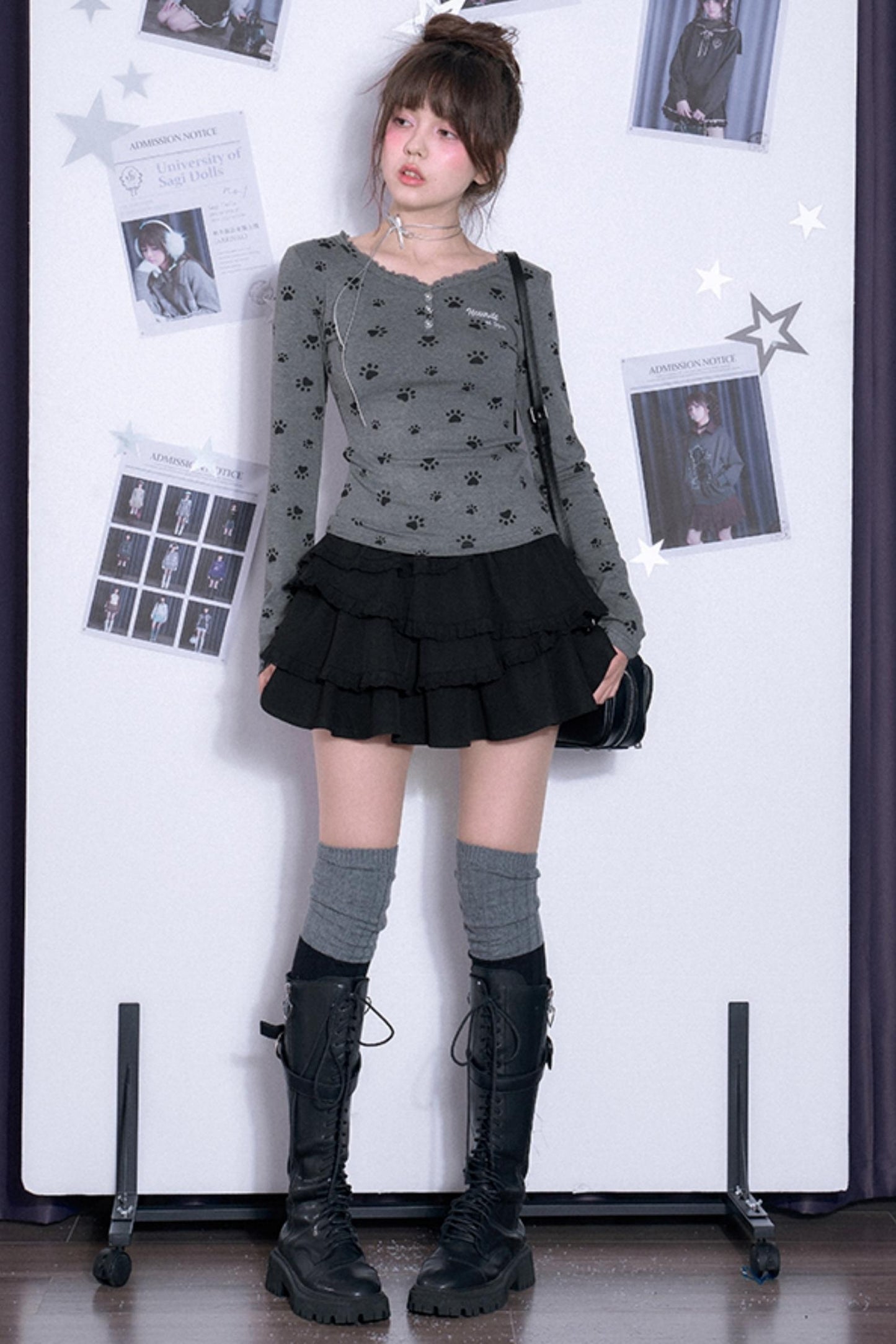 달콤한 강아지 프린트 V넥 티셔츠 