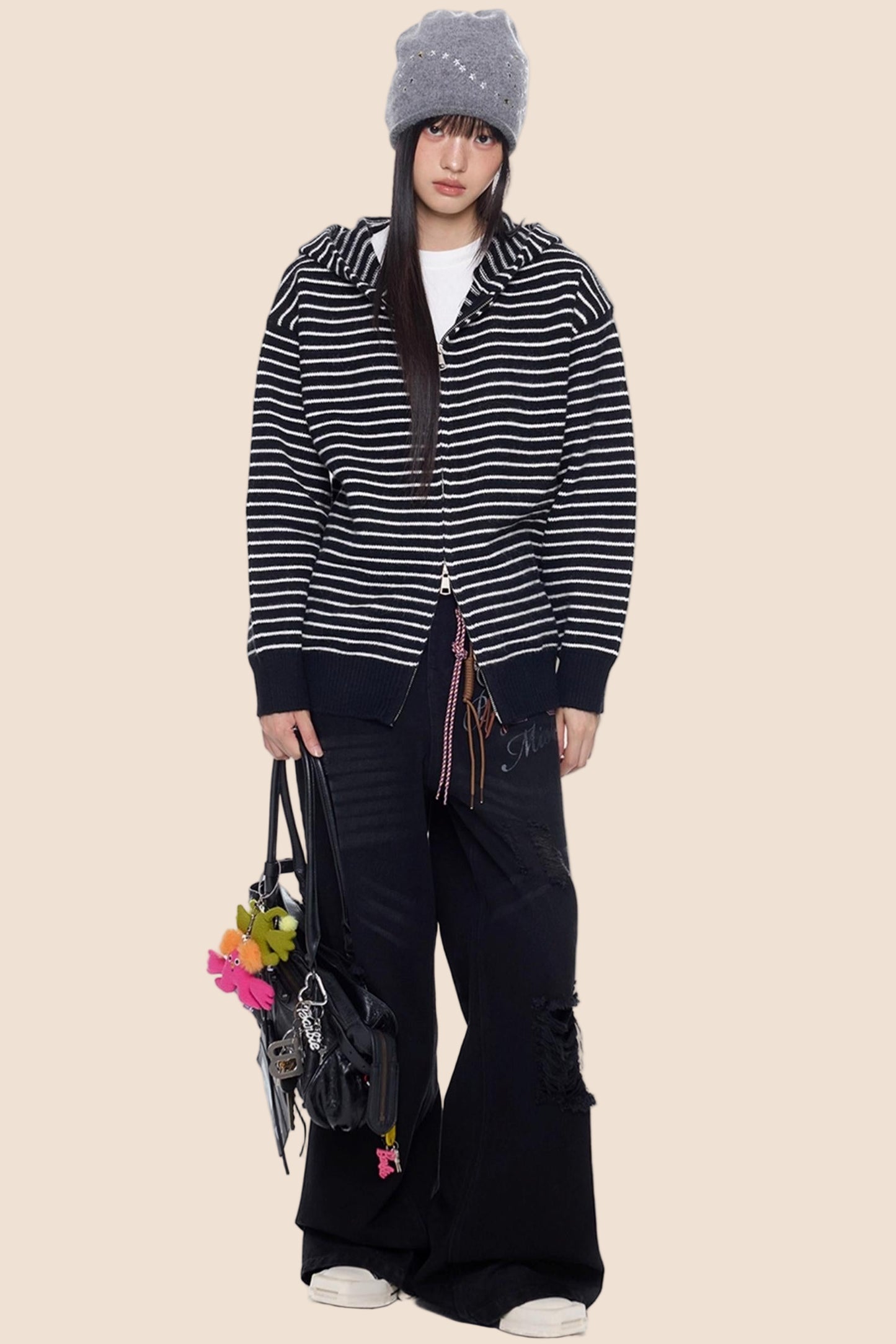 Color-Block Striped Knit Cardigan