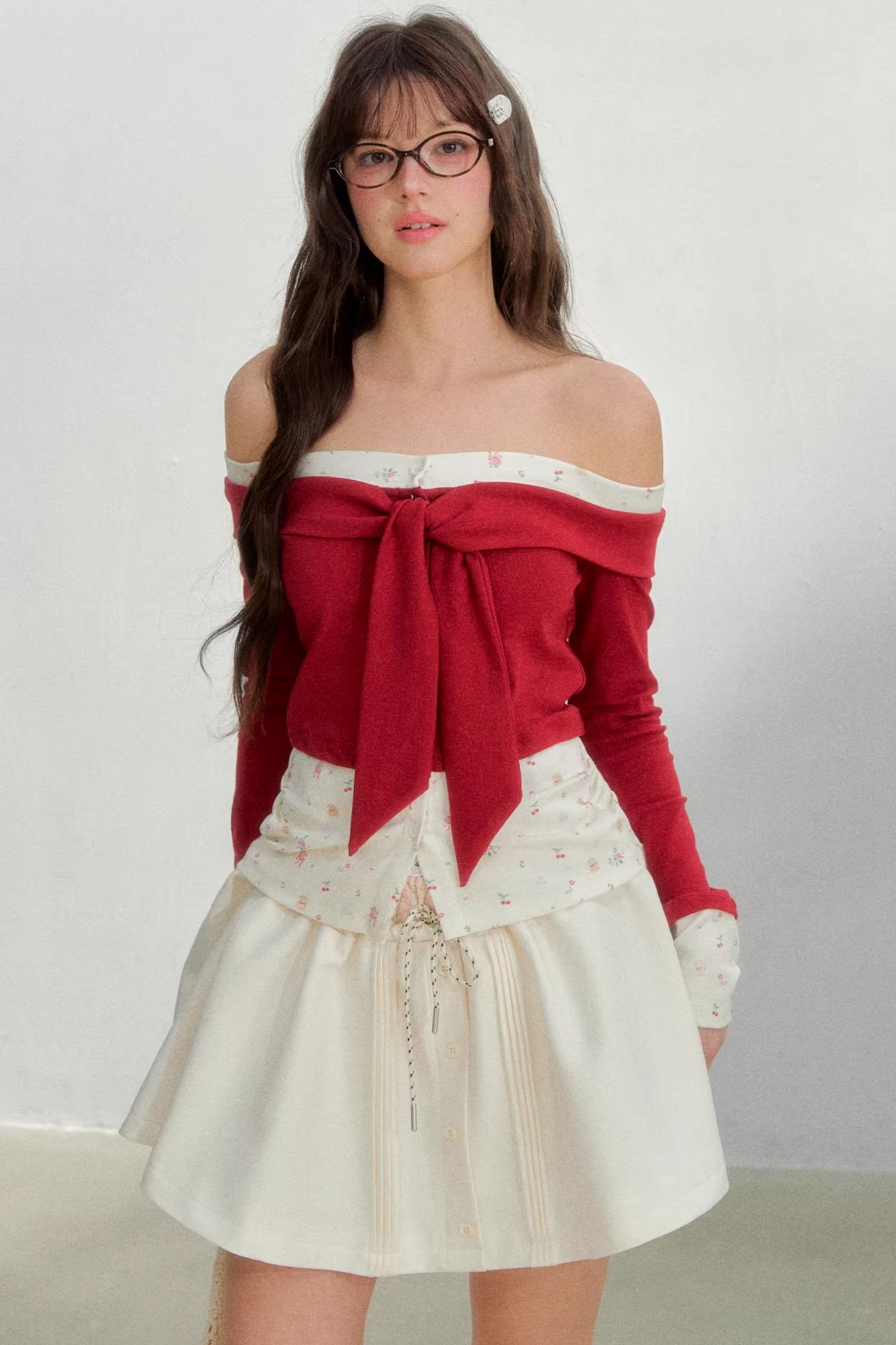 Bright Cherry Tie-Up Blouse