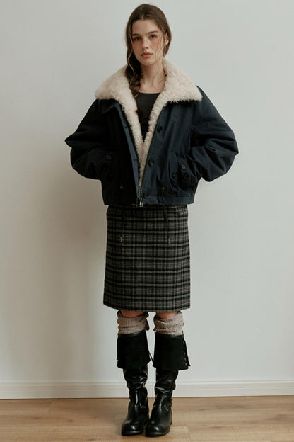 Retro Bias-Cut Plaid Skirt