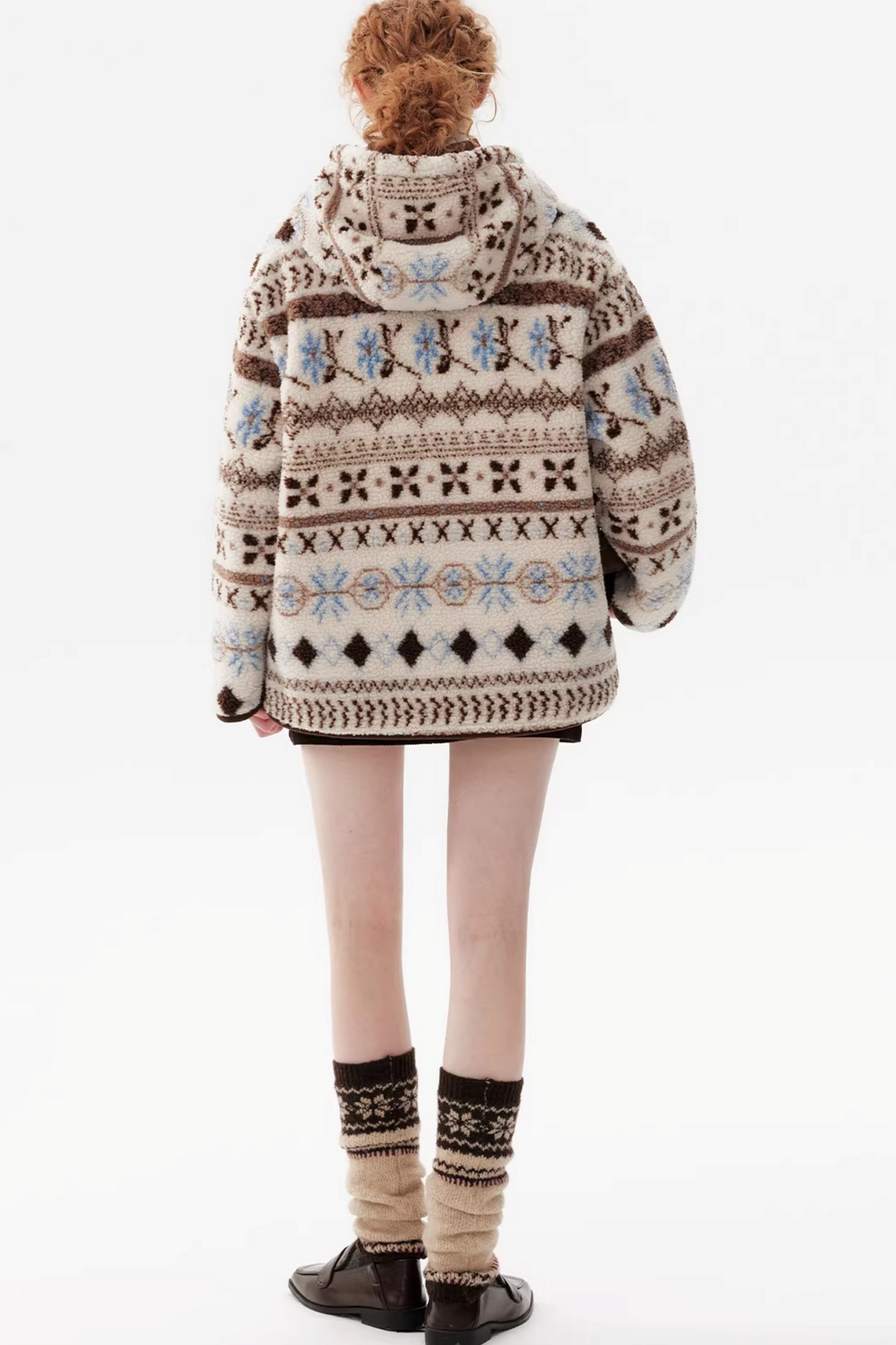 Scandinavian Snowflake Wool Hooded Coat