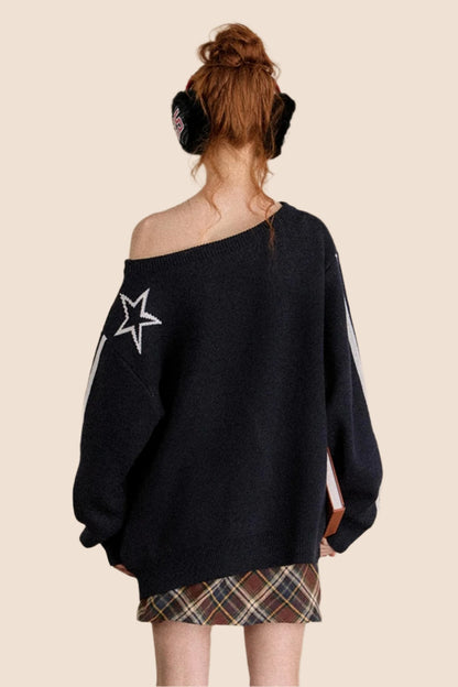 Retro Loose Slant Shoulder Knit Sweater