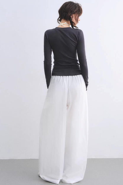 White Pleated Wide-Leg Pants Set-Up
