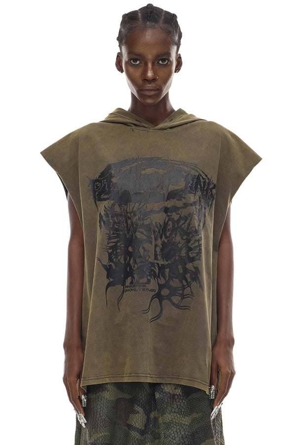 Cosmic Vortex Sleeveless Hooded Top