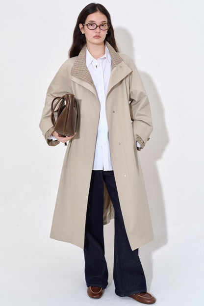 Special Split Plaid Trench Coat