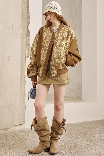 Cashew Print Long Sleeve Flight Jacket