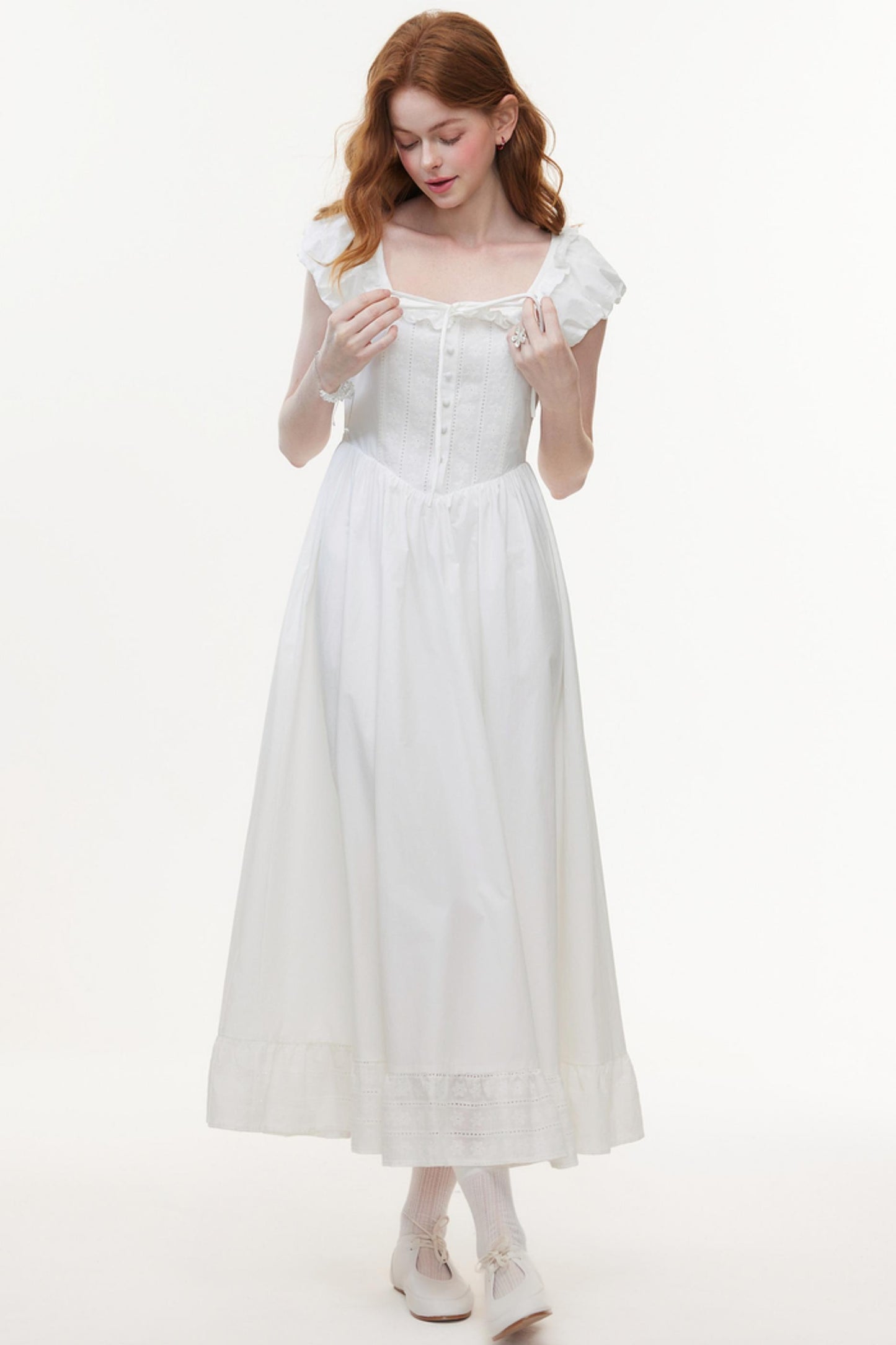 U-Neck White A-Line Dress