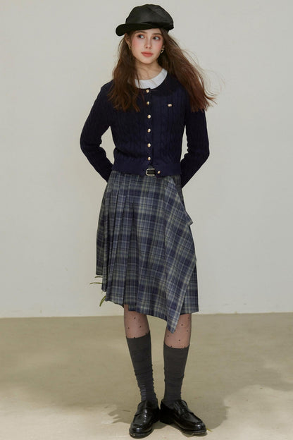 Crew-Neck Knitted Cardigan