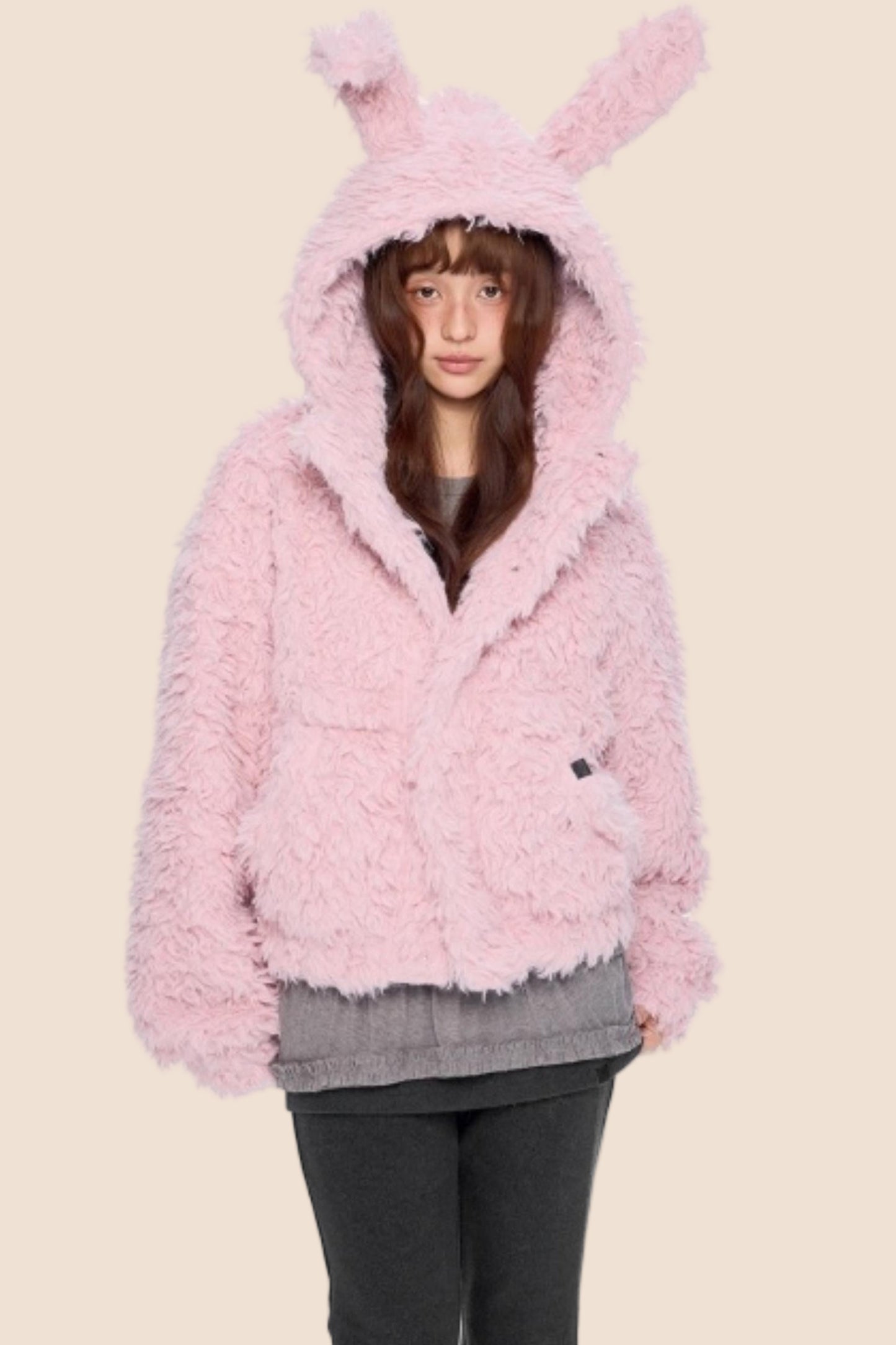 Imitation Wool Hooded Cardigan