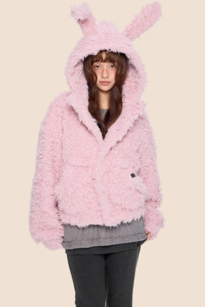 Imitation Wool Hooded Cardigan