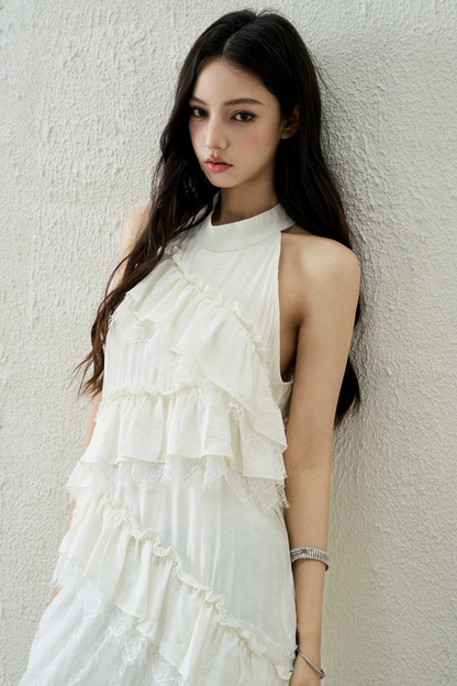 Apricot Lace Ruffle Dress