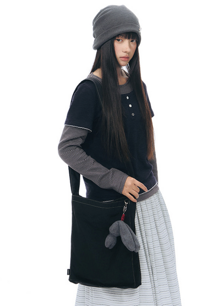 Henley Collar Fake Two-Piece Top