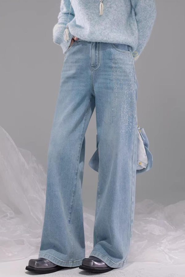 Starry Sky Blue Rhinestone Jeans