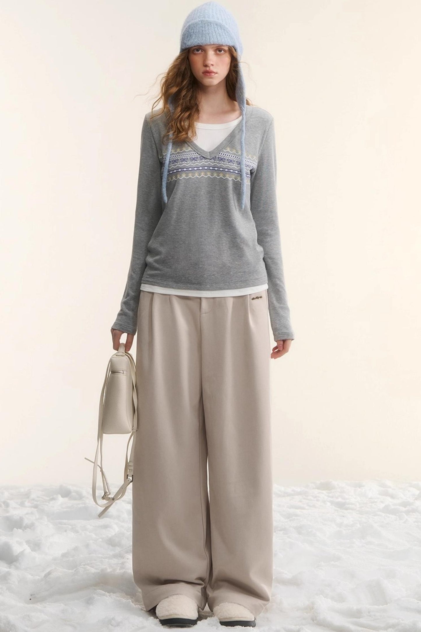 Plaid Fleece-Lined Wide-Leg Pants