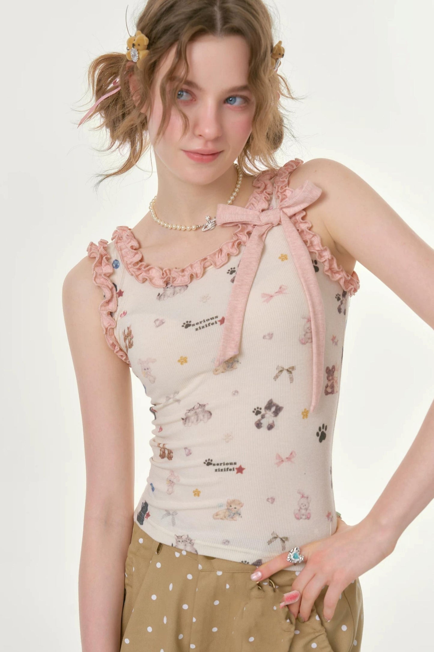 Playful Apricot Ruffled Camisole