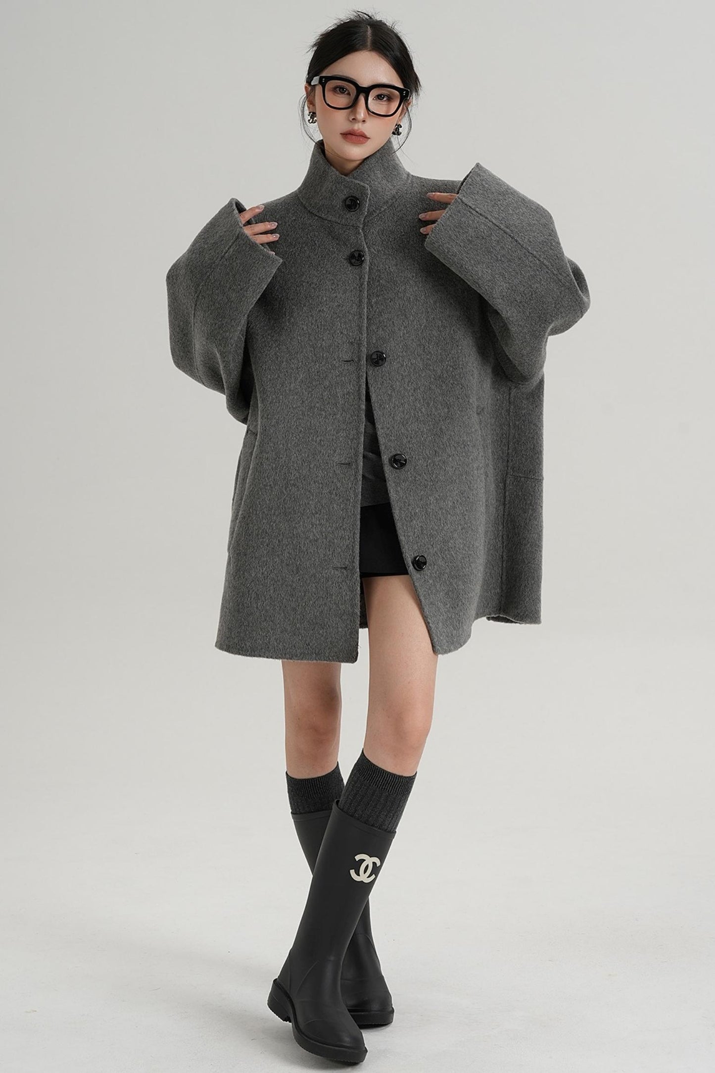 Stand-Up Collar Loose Sleeve Wool Jacket