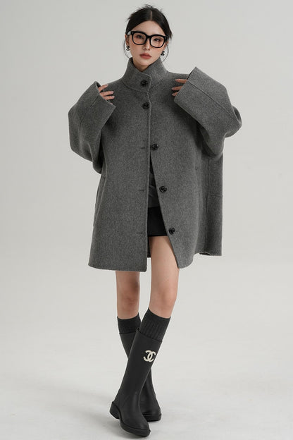 Stand-Up Collar Loose Sleeve Wool Jacket