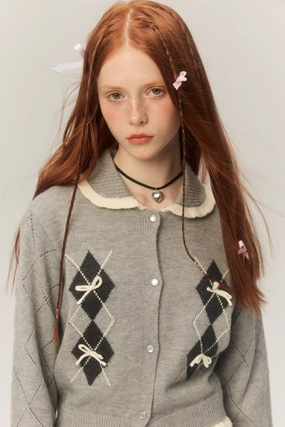 Retro Diamond Knit Cardigan