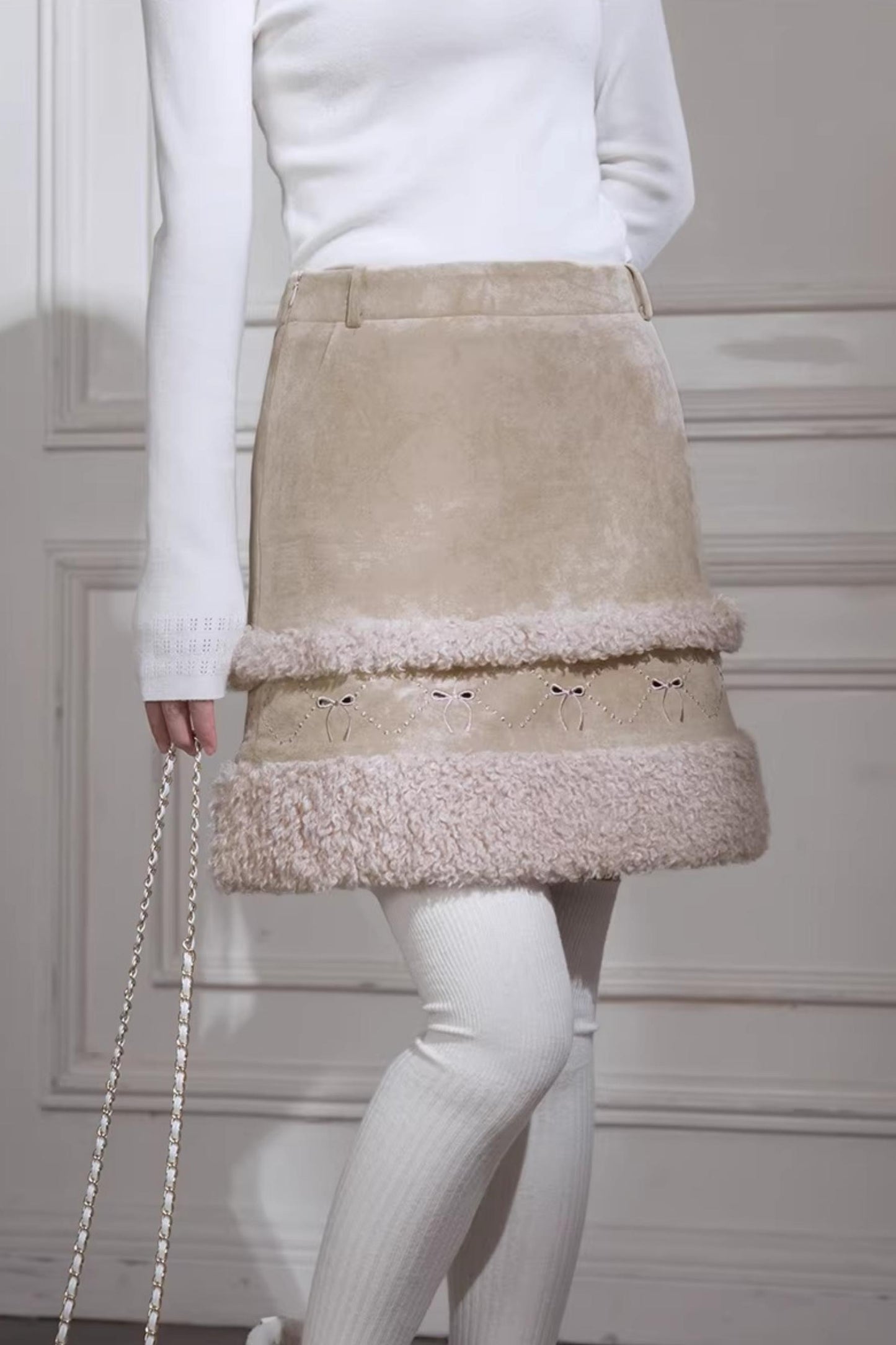 Khaki Suede A-Line Skirt