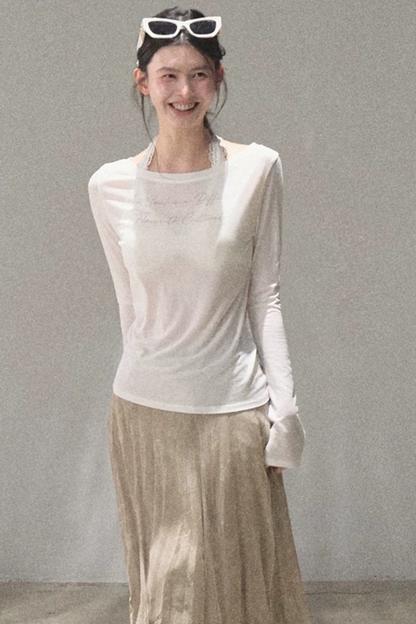 Printed Lyocell Linen Long Sleeve Top
