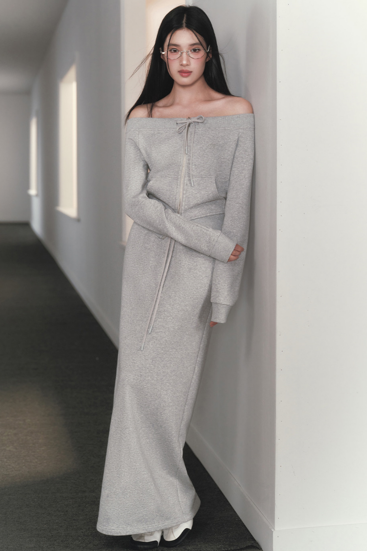 One-Shoulder Sweatshirt Skirt Set-Up