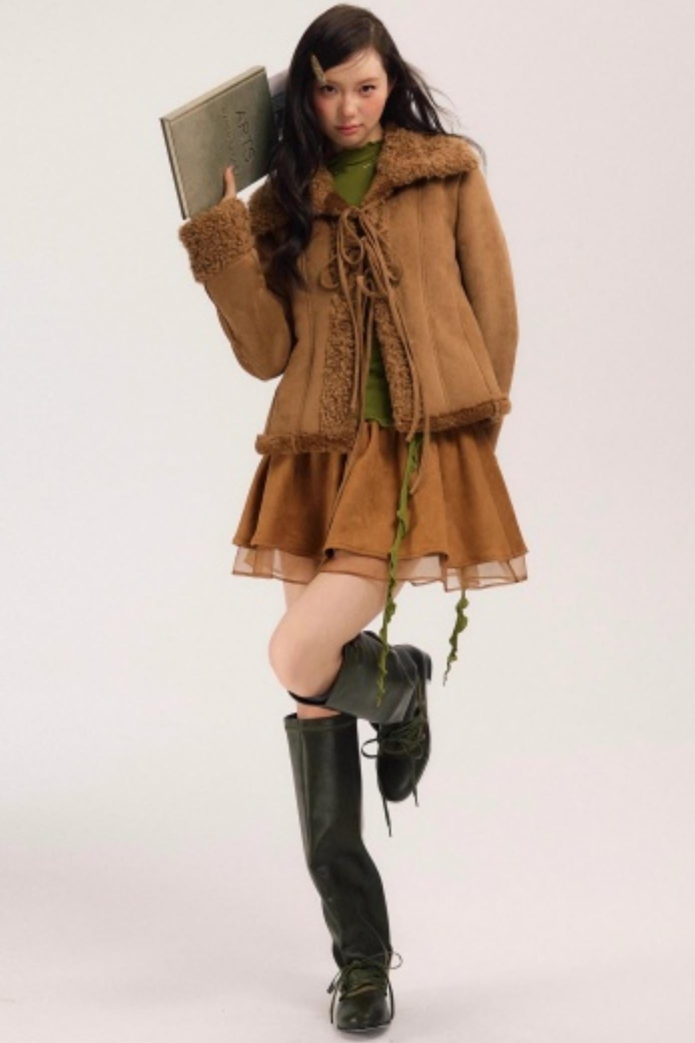 Fur-Lined Suede Winter Coat