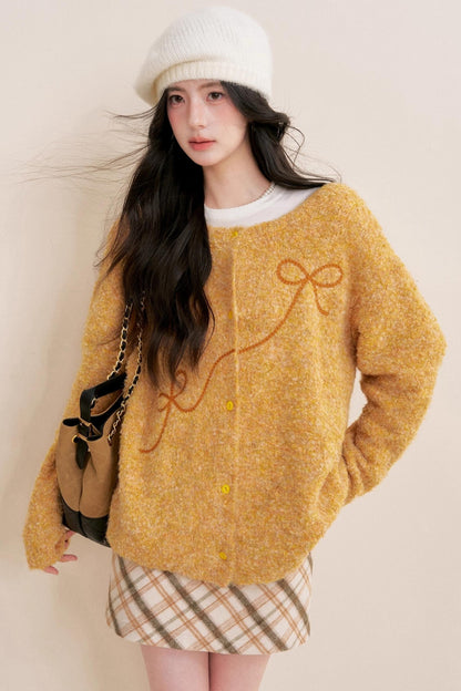 Sunset Velvet Bow knot Cardigan