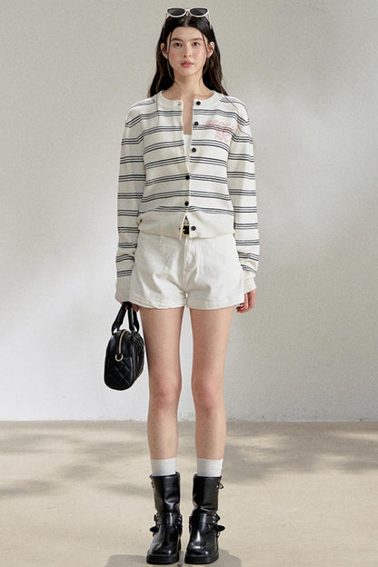 Stripe Knit Embroidery Cardigan