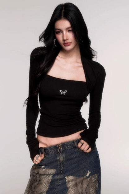 Slimming Fake Two Sleeve Knit Top