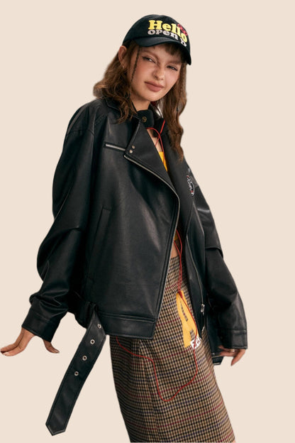 Retro Black Pu Biker Leather Jacket