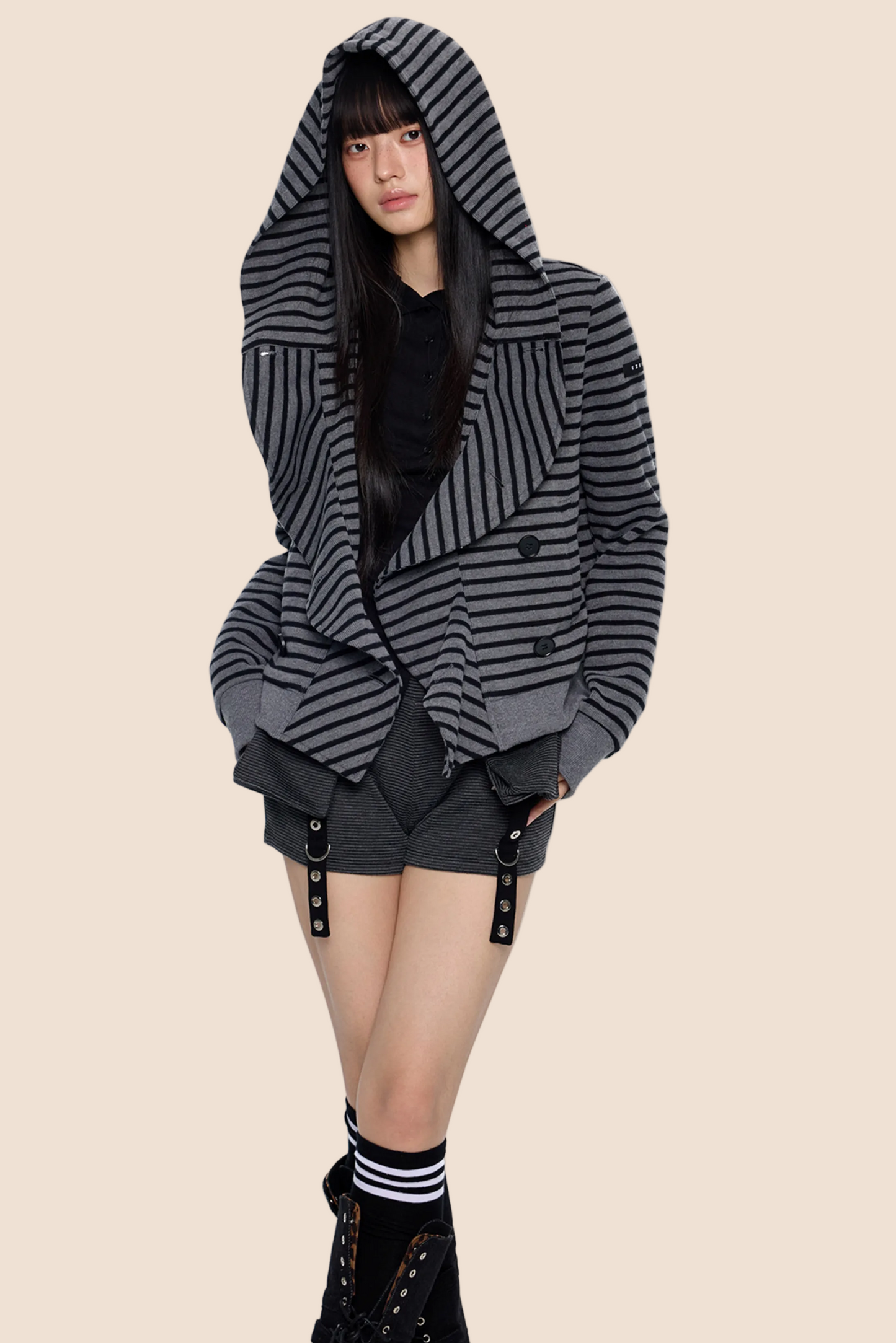 Striped Patchwork Hooded Cardigan