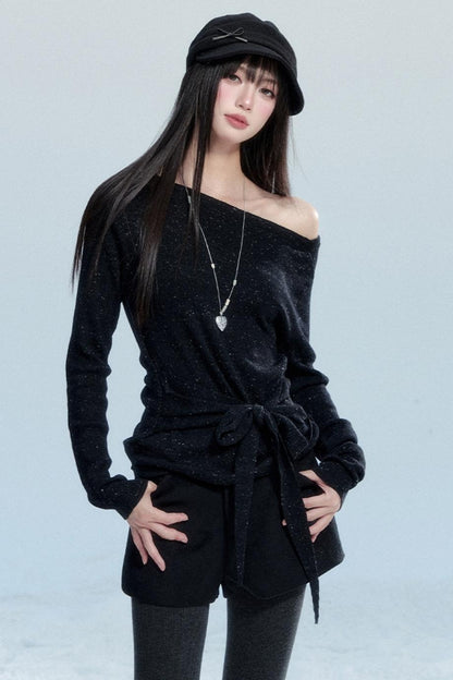 Slanted Shoulder Knit Shirt