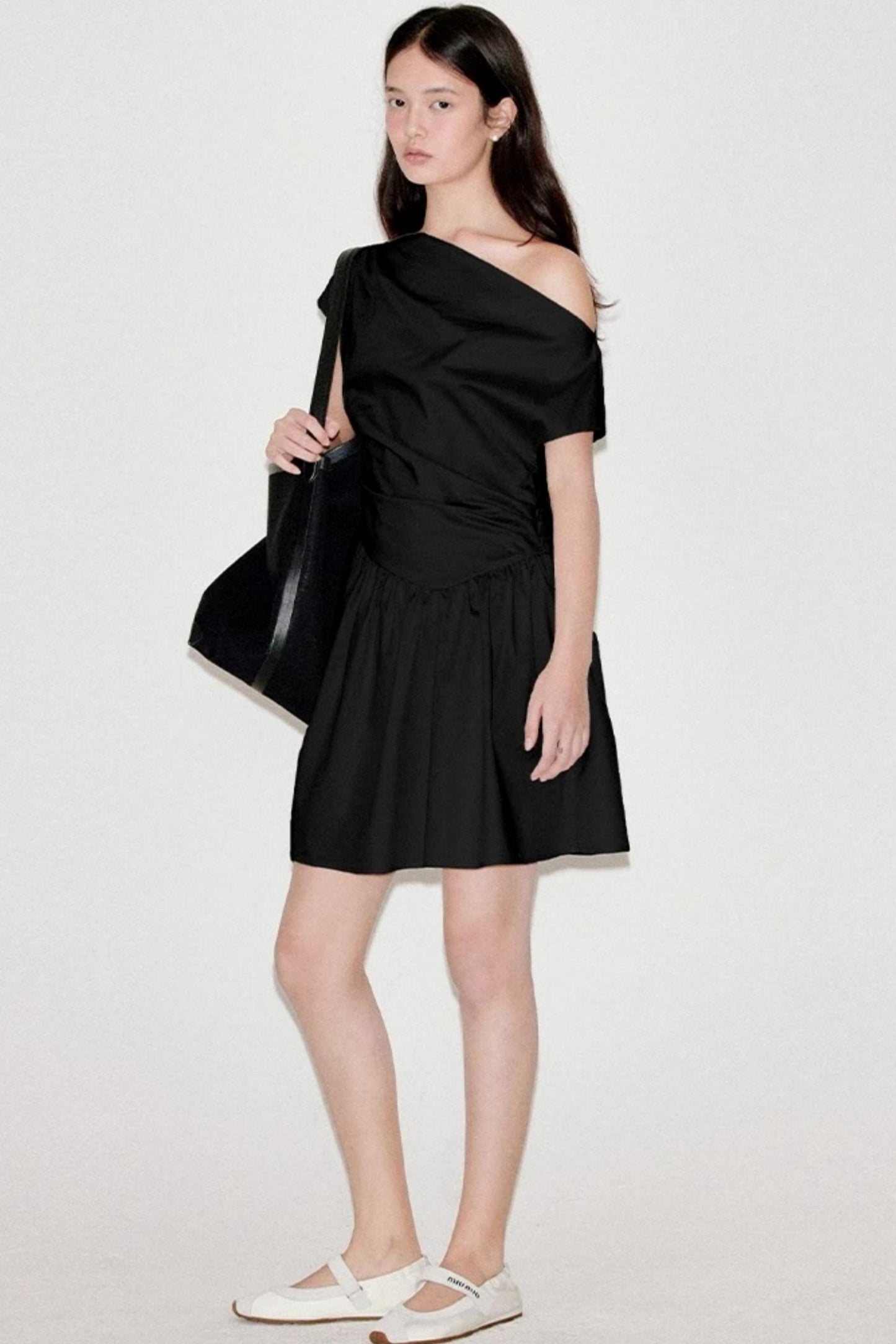 Upright Pleated Shoulder Dress