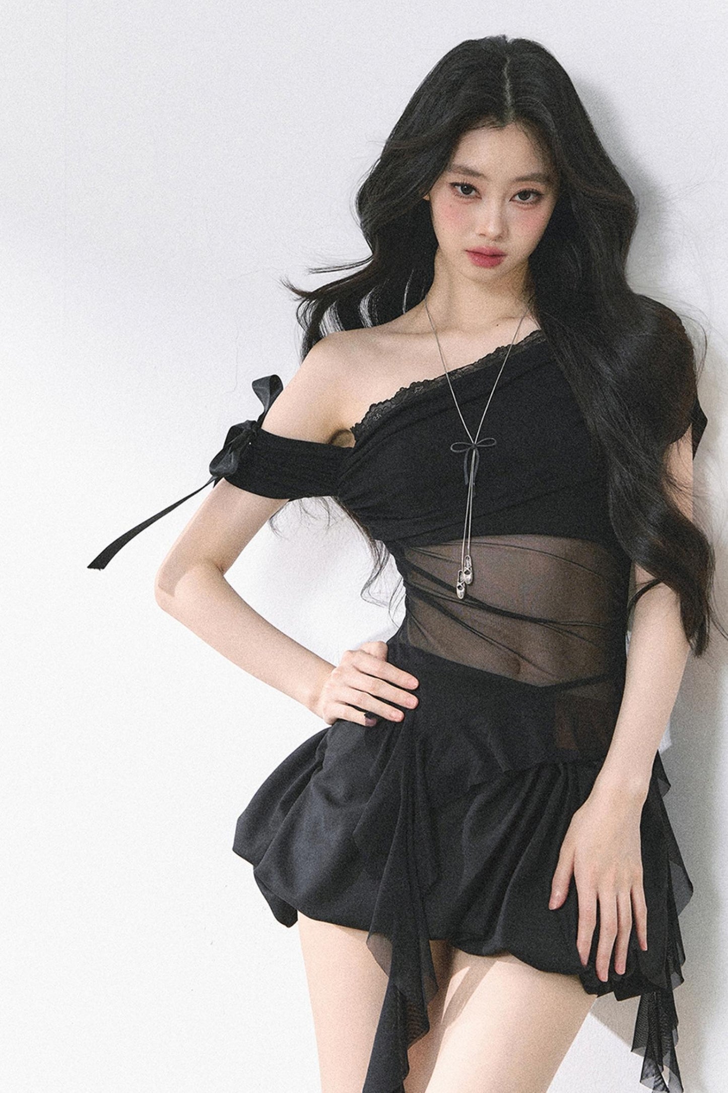 Sheer Mesh Off Shoulder T-Shirt