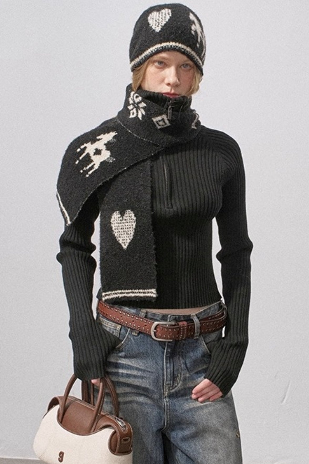 Love Pony Knitted Plush Warm Hat Scarf Set-Up