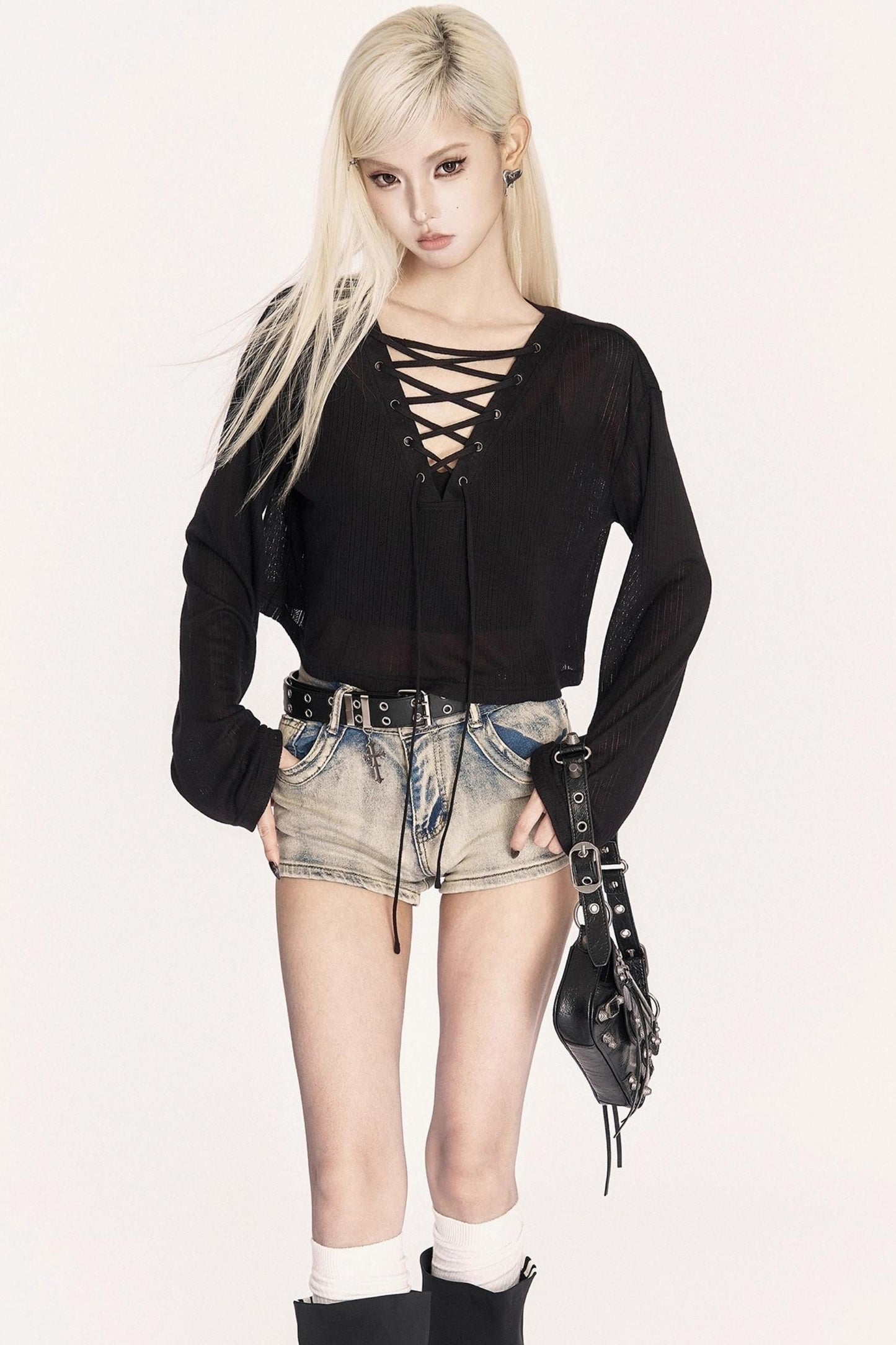 Autumn Lace-Up Knitted Cover-Up Top