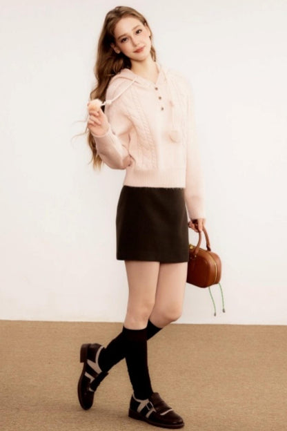 Brown Woolen A-Line Skirt