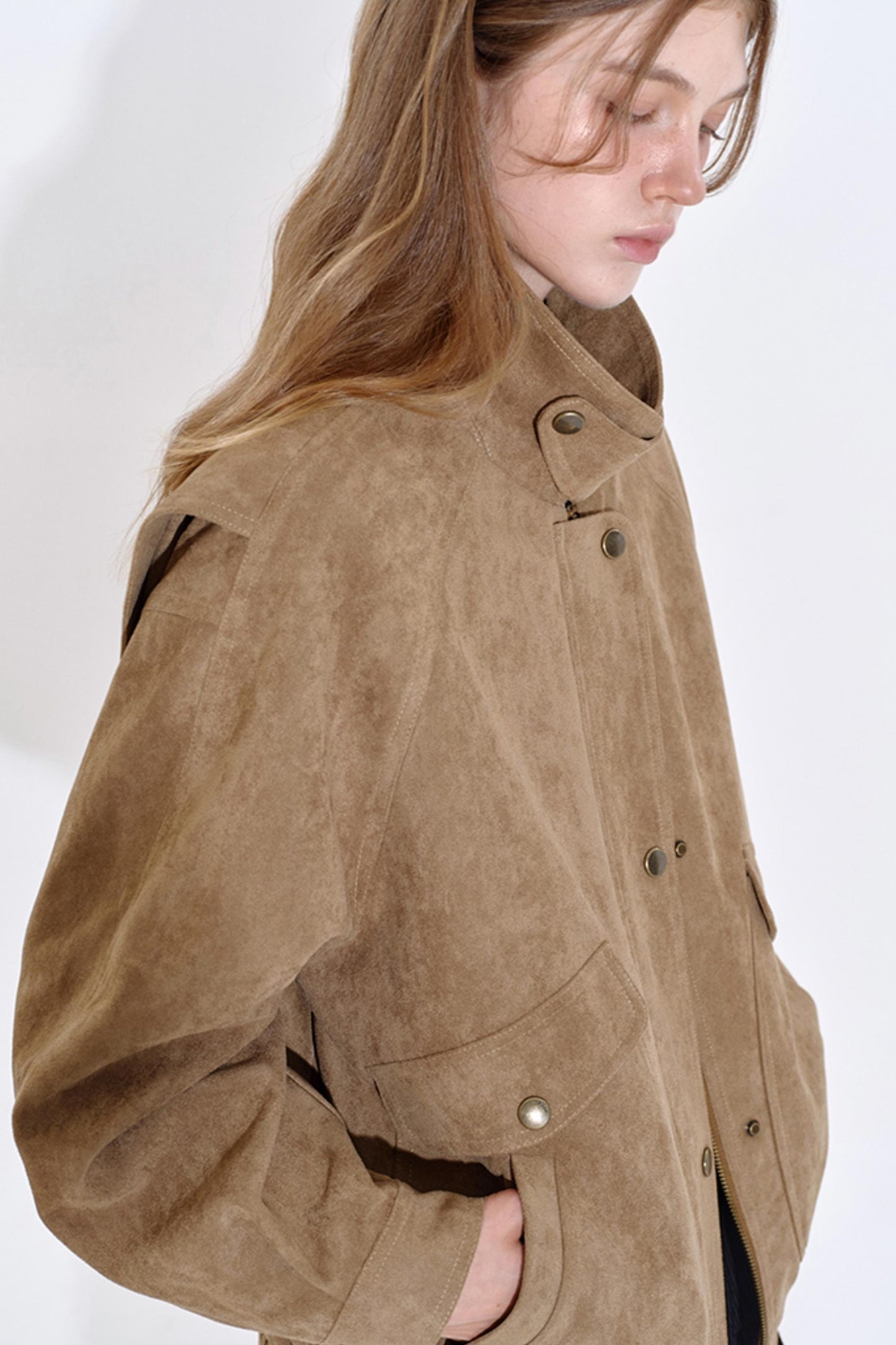Soft Mist Khaki Suede Leather Jacket