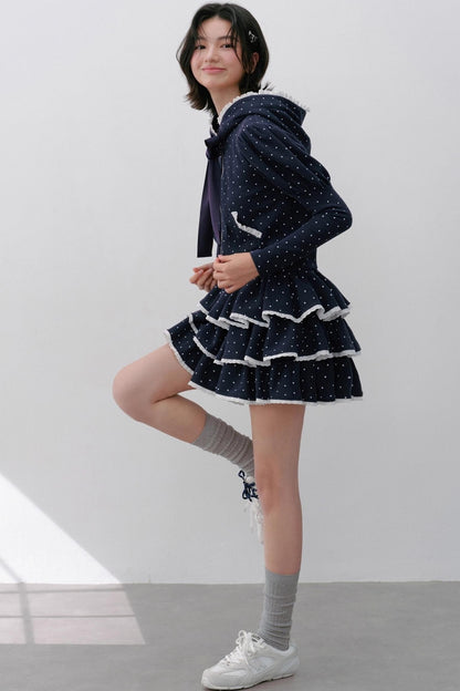 Hooded Polka Dot Tracksuit Skirt Set-Up