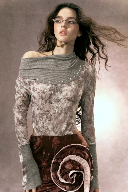 Retro Pink Knit Top Skirt Set-Up