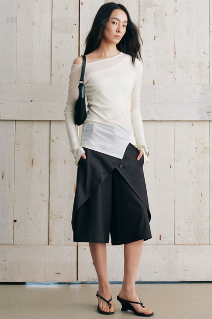 Asymmetrical Overlap Fake Two-Piece Shorts